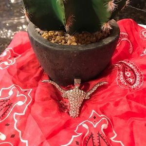Steer head rhinestone pendant